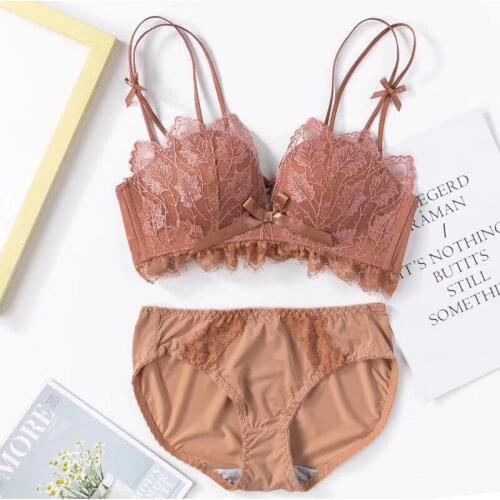 Female Wire Free Floral Bras Set Sexy Lingerie Push Up Bra Set Women Lace Underwear