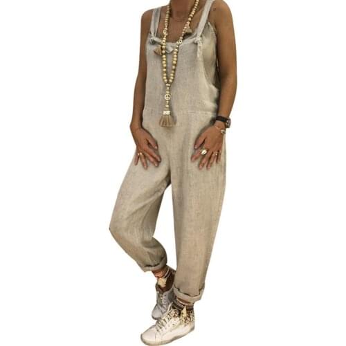 Women Casual Solid Color Sleeveless Adjustable Straps Loose Jumpsuit Bib Overall Jumpsuits Summer Rompers Ladies Clothing