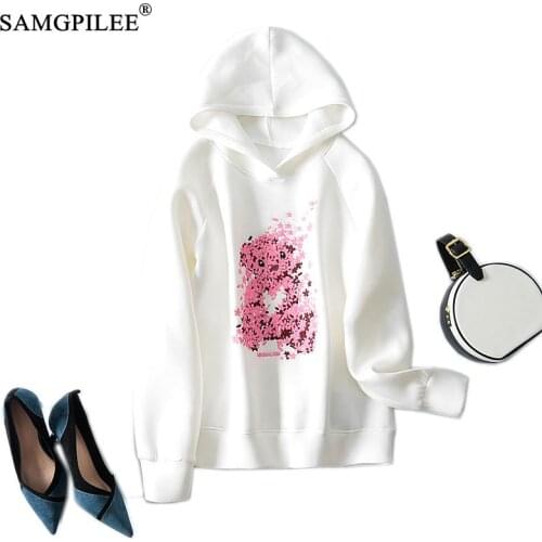 Women Sweatshirt 2021 Autumn Romantic Cartoon Embroidery Pattern Soft Space Cotton Raglan Sleeve Female Cute Oversized Hoodie