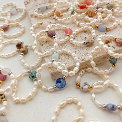 1Pcs Fashion Freshwater Pearl Rings for Women Handmade Bohemian Real Natural Stone Ring Wedding Party Jewelry Adjustable 2021