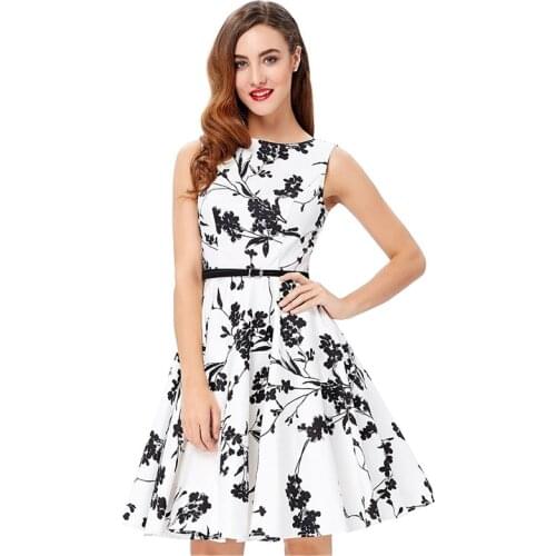 Women Dress Vintage Robe Audrey Hepburn Rockabilly Retro Sleeveless Print Party dresses Summer Vestidos