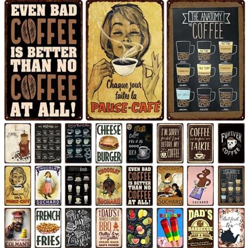 Coffee Tin Sign Vintage Metal Sign Plaque Chocolate Wall Decor Kitchen Coffee Bar Cafe Retro Metal Poster Iron Painting