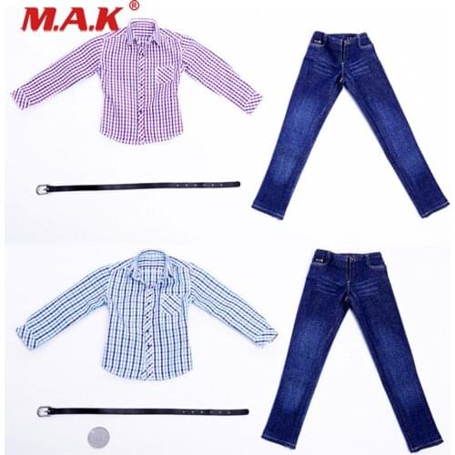 1/6 Scale pink Blue Stripe Shirts Jeans Belt Clothes Set Figure Model For 12" Man male Action Figure Doll Body