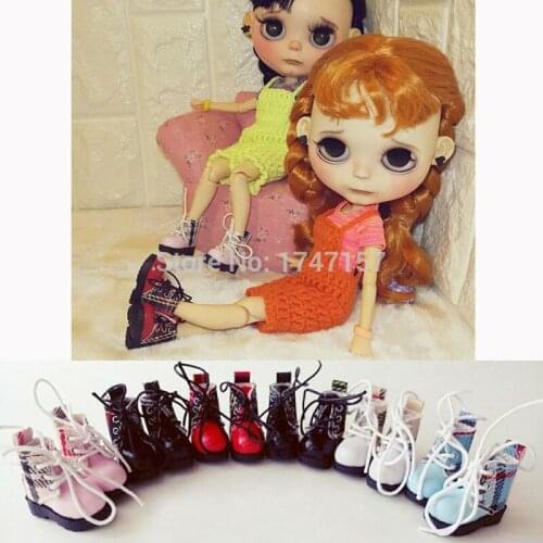 1 Pair 1/6 Dolls Fashion Grid Martin Boots Shoes for Blyth, Pullip, Lati, Barbies Doll Accessories