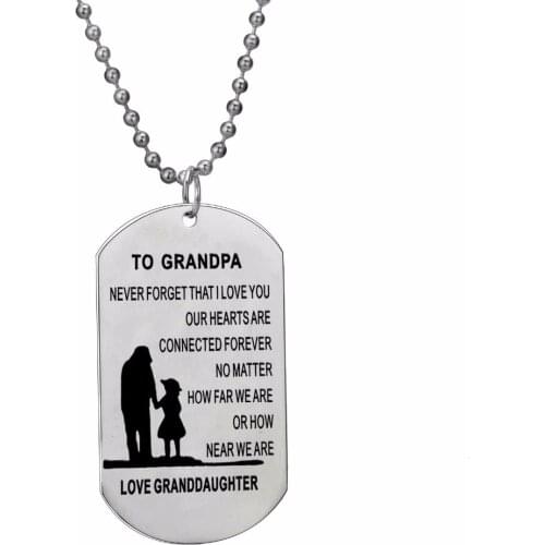 12PC/Lot To Grandpa Love Granddaughter Necklace Stainless Steel Dog Tag Pendant Family Love Granddad Grandfather Gift Necklaces