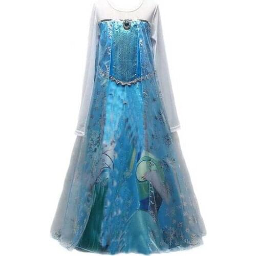 2021 Princess Dress for Baby Girls Blue Kids Clothes Cosplay Longer Party Clothing Kids Fancy Up Vestidos Baby Clothes Crown Set