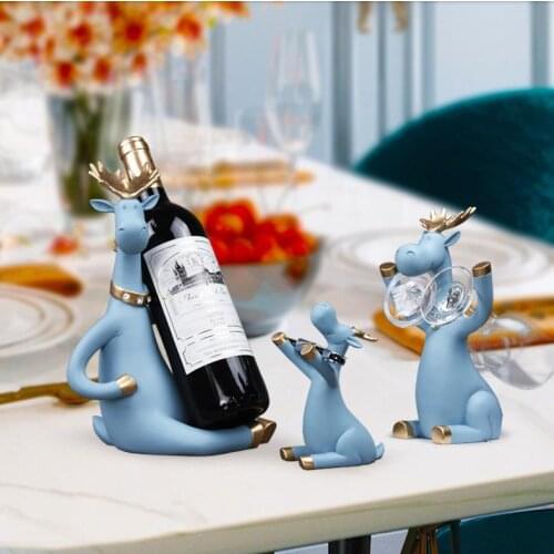 3pcs/set Elk Wine Racks Beer Holder Deer Miniature Figurines Standing Whiskey Red Wine Bottle Holder Cabinet for Wine Home Decor