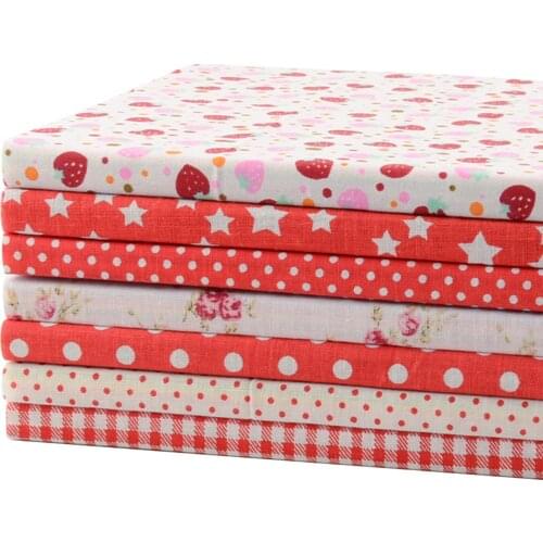 50CMx50CM 7 Prints Assorted Red Cotton Sewing Fabric Scrapbooking Diy Cloth for Patchwork Quilting Tilda