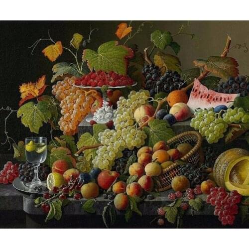 55-46-Needlework Crafts Embroidery French DMC Quality Counted Cross Stitch Kit Set Oil Painting Still Life of Fruit