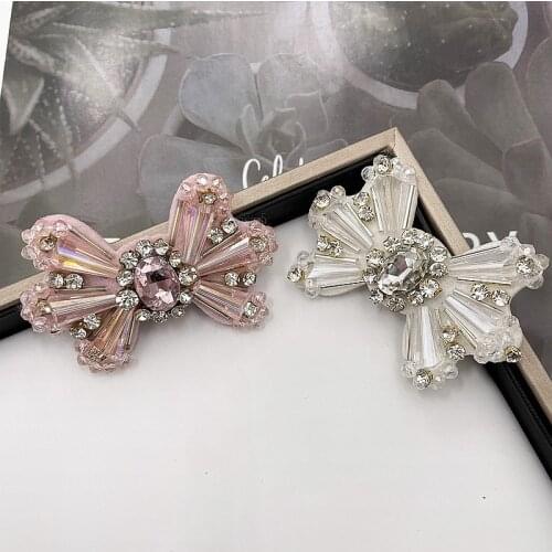 6.5x4.5cm Rhinestones Bead Brooch Patches Sew On Beading Applique Clothes Shoes Bags Decoration Patch