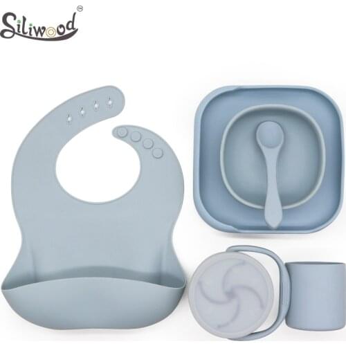 6pc/set Silicone Baby Feeding Bowl Tableware Waterproof Spoon Non-Slip Crockery BPA Free Silicone Dishes For Baby Bowl Plate