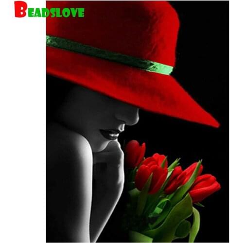 Fashion woman hat tulip Diamond Embroidery Full Drill round square 5d DIY Diamond Painting Rhinestone diamond mosaic stickers