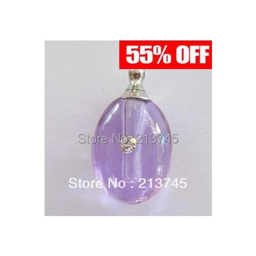 Freeshiooing Purple Oval Glass Perfume rice vial pendant bottle w/SCREW CAP