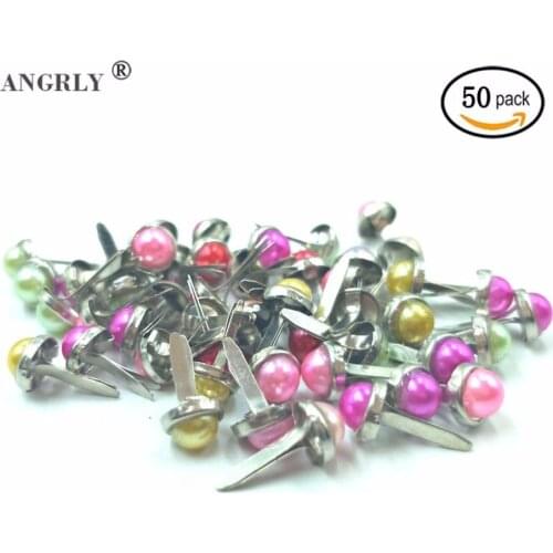 50PCs Mixed Color Metal Brads Scrapbooking Craft Embellishment Card Making Decorative DIY Rivets Fastener Brads 13x6.5mm