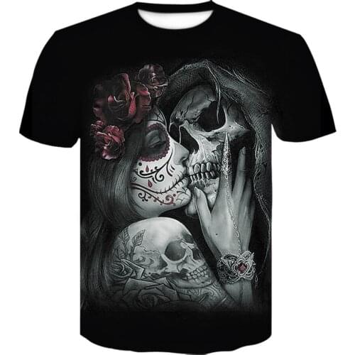 2021 Summer New Skull Printed T Shirt for Men Casual Oversized t shirts Short Sleeve casual Streetwear Hip Hop 3D Printing Tees
