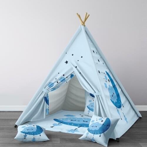 Play Tent for Kids Wigwam Portable Indoor Playground Tents Children Bedrooms Light Blue Sweet Moon Cloud Model 228
