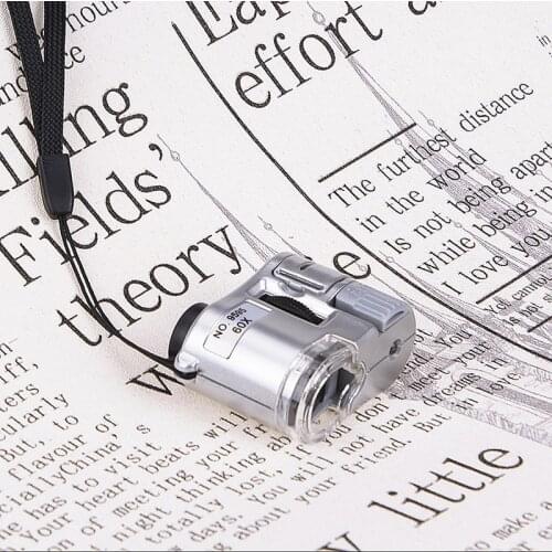 1PC Mini Pocket Microscope Loupe 60X Handheld Magnifying Glass With LED Light Currency Detector Jeweler Magnifier