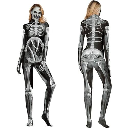 2020 Carnival autumn Women costume Cosplay Clothing human perspective skeleton 3D printing performance one-piece Jumpsuit