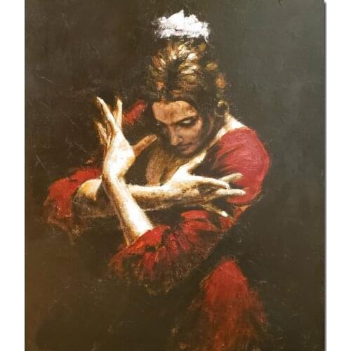 Canvas Art Oil Painting Flamenco Dancer In Red Handmade Figure Modern Artwork Beautiful Woman Bedroom Living Room Wall Decor