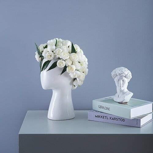 Nordic Style Creative Human Head Model Ceramic Vase Round Hole Flower Arrangement Home Living Room Decoration Flower Vase