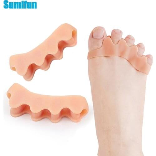 2Pcs 5 Holes Soft Silicone Gel Toe Separators Hallux Valgus Orthopedic Protector Thumb Corrector Spacers Bunion Relief Foot Care