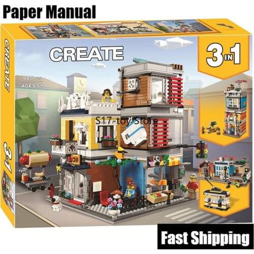 3in1 Creators Ideas street view Townhouse Pet Shop Cafe Toy Store building Blocks Model Bricks Toys For Children birthday Gift