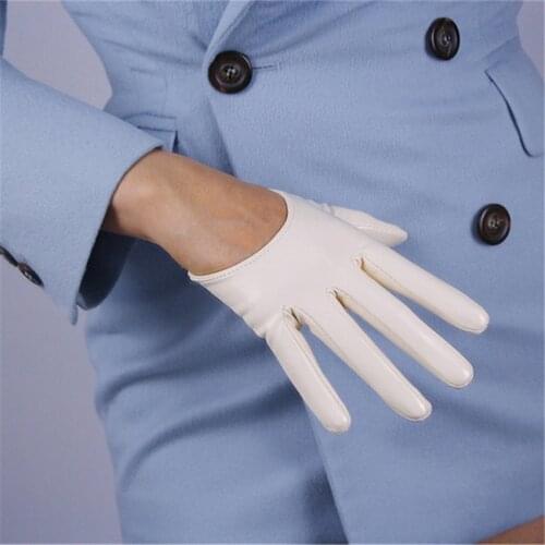 Patent Leather Short Gloves 13cm Ultra Short Simulation Leather Mirror Bright Skin Nude Color Beige Cream Color QPM13