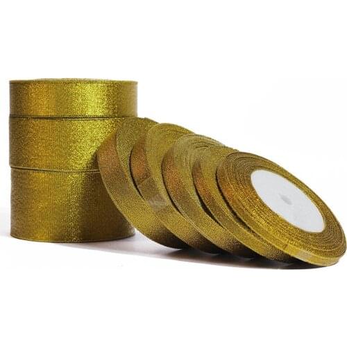 Handmade Gold Ribbon 25 Yard 22M Metallic Luster Ribbon Wedding Christmas Decoration DIY Webbing Card Gift Wrapping