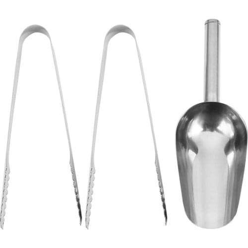 Ice Scoop and Ice Tongs (3 Pack), Stainless Steel Serving Tongs and Food Scoop for Ice Bucket, Bar, Kitchen, Tea Party and Weddi
