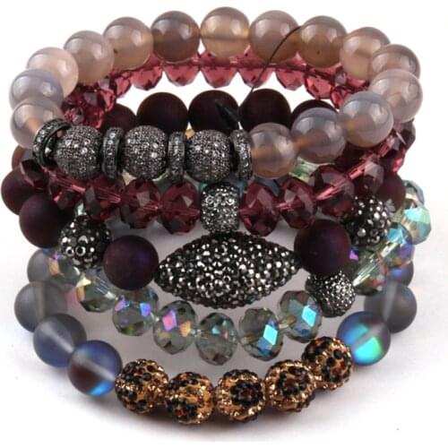 Fashion Energy Bracelets Beautiful Purple Women Bracelet Set Natural Stone Glass and Stone Bracelet