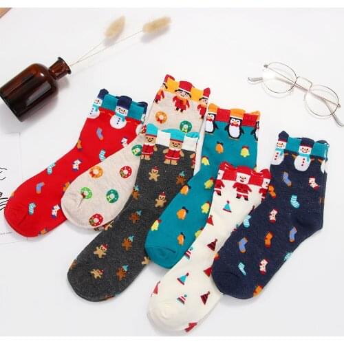 Fashion Christmas woman socks funny cartoon Santa Claus Christmas tree socks kawaii cartoon animal girl Christmas gift socks