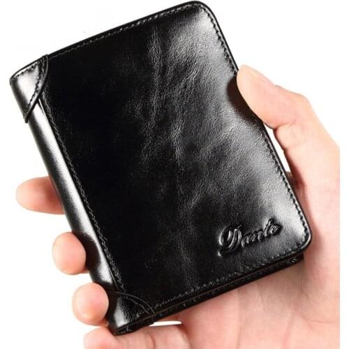 Mens Wallet Business Vintage Genuine Leather Wallet RFID Blocking Anti Theft Cowhide Wallet Purse Money Clip Bag Card Holder