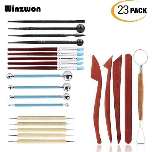 23Pcs Polymer Clay Tools Set Modeling Pottery Tools Wood Dotting Tools Sculpture Tool Kit For Shaping Embossing Sculpting