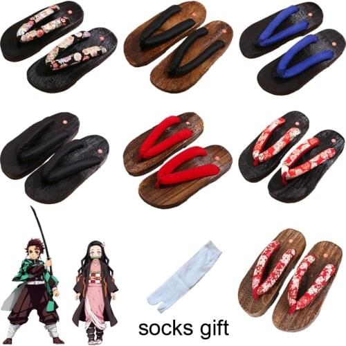 Demon Slayer Anime Cosplay Shoes Men Women Traditional Samurai Japanese Geta Clogs Wooden Flip Flops Kamado Nezuko Tanjirou