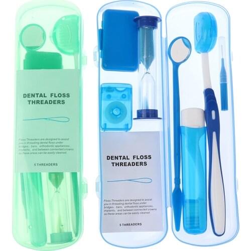 Orthodontic Dental Care Kit Set Braces Toothbrush Foldable Dental Mirror Interdental Brush With Carrying Case Oral Tools