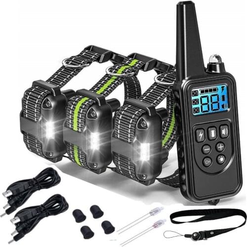 Pet Dog Training Collar Remote Electric Shock Vibration Rechargeable Waterproof Blue LCD E Collar For 1/2/3