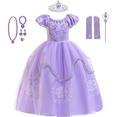 Girls Princess Sofia Dress Toddler Girl Halloween Sophia Cosplay Party Costume Child Kids Carnival Birthday Party Fancy Dresses