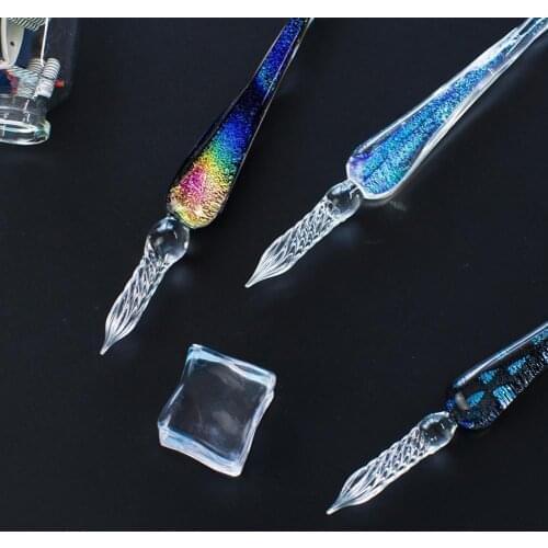 Starry Sky Crystal Glass Dip Pen Dip Ink Pen Color Ink Set Five-color Ink Retro Glass Immersion Pen Art Signature Pen Artwork