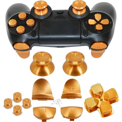 Full Aluminum Metal Buttons for PS4 Controller Custom Metal Thumbsticks Analog Grip+ABXY + D-pad + L1R1L2R2 Trigger Buttons