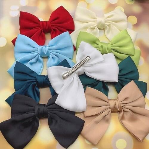 Sweet Fashion Large Satin Bow Hairpin For Women Girl Chiffon Barrette Bow Duckbill Hair Clip Hairgrip Headwear Hair Accessories