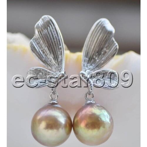 Z11124 12mm Peacock Lavender Round Wing Gold-plating Earring