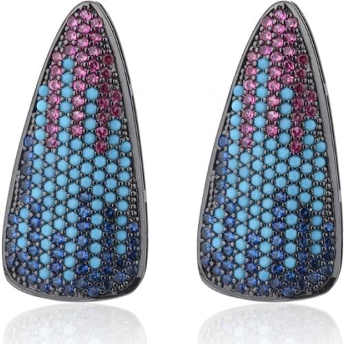 OMYFUN Luxury Statement Earrings Brazil Semi Joyas Jewelry High-end Party Semijoyeria Multicolor CZ Paved Stud Earrings E29
