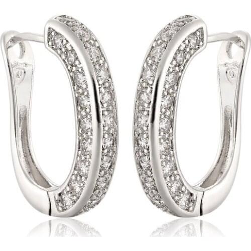 Yellow Gold Color U Shape Cicrle Leverback Channel Custer Zircon CZ Hoop Earrings Luxury Brand Jewelry Bijoux For Womens
