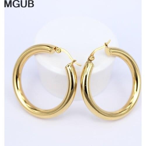 MGUB Gold color circle creole earrings, Stainless Steel Big Round wives Hoop Earrings gifts for women LHEH78