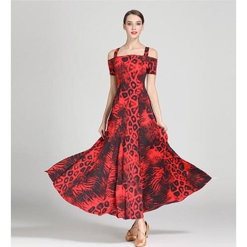 Modern Dance Dresses For Ladies Green Red Yellow Short Sleeve Skirts Cheap Adult Women Ballroom Chacha Dancing leopard 9040