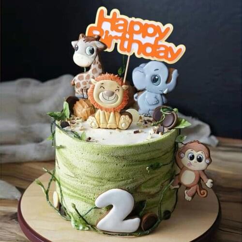 Giraffe Lion Cake Decoration Monkey Elephant Cake Topper Childrens Day Party Happy Birthday Wedding Supplies Cute Gifts