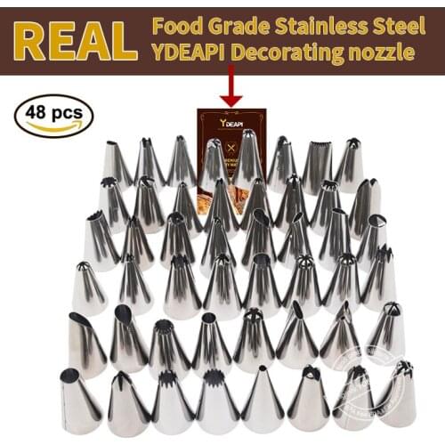YDEAPI 48 Stainless Steel Nozzle DIY Cake Decorating Tip Set Mouth Icing Piping Cream Cookie Baking Decor Tools