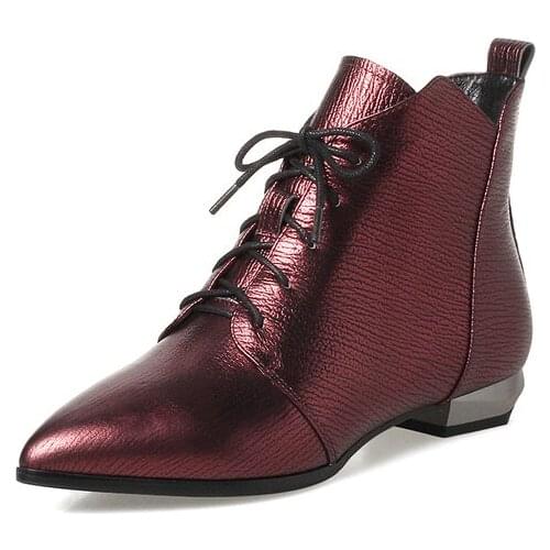 Women Genuine Leather Boots Brogue Carved Ankle Boots Fashion Chelsea Low Heels Ladies Booties Spring 2019 Winter Ladies Shoes