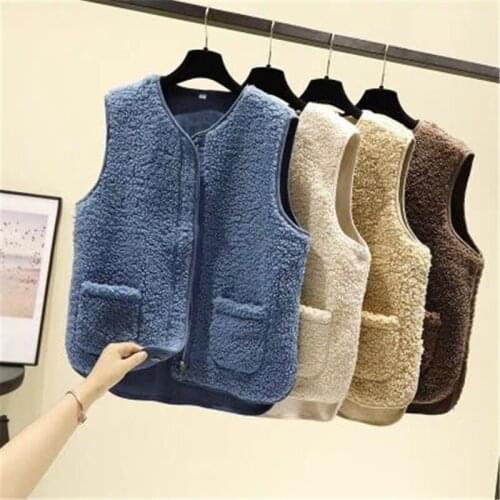 Lamb Hair Vest Womens Autumn Winter 2020 Korean Style Sleeveless All-match Female Coats Simple Leisure Outwear Chic