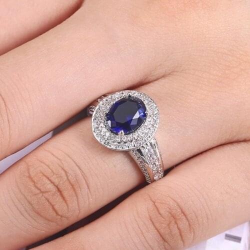 CAOSHI Vintage Style Deep Blue Cubic Zirconia Womens Ring Luxury Wedding Jewelry Daily Wear Anniversary Gift for Wife Hot Sale